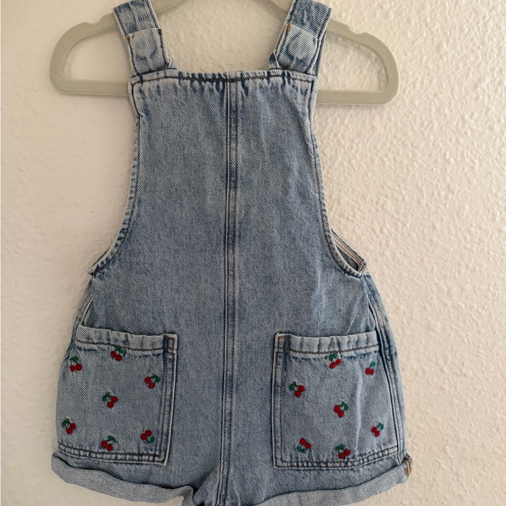 Todd Light Blue Denim Shortalls with Cherry Embroidery